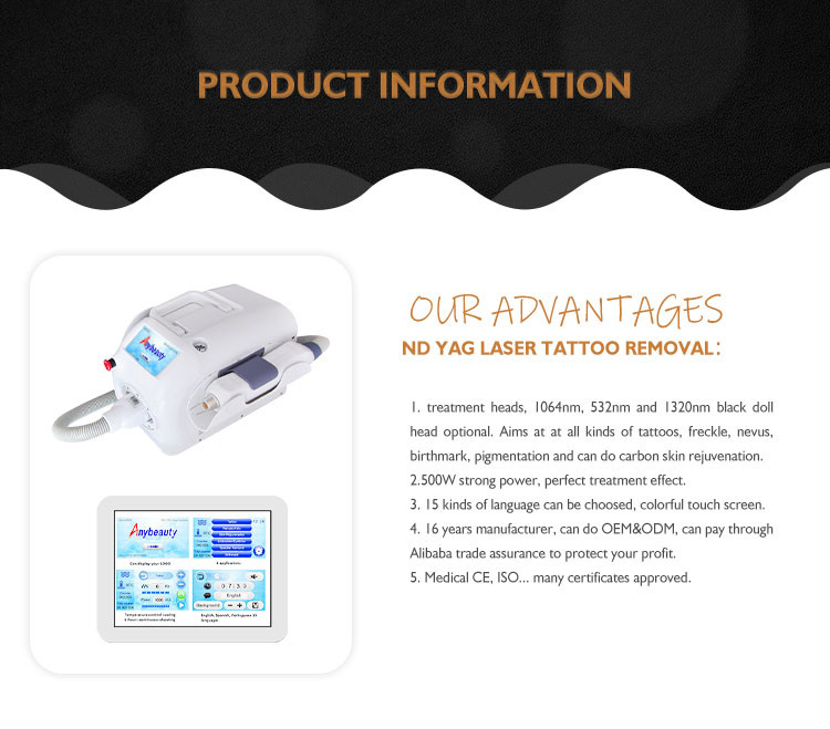 CE Portable Nd 1064 Laser ABS Yag Tattoo Removal Machines